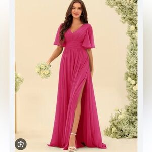 Lavetir Elegant Pink Chiffon Evening Gown